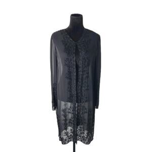 Nwt vintage Scala sheer beaded duster jacket kimono cardigan Size 14 Black